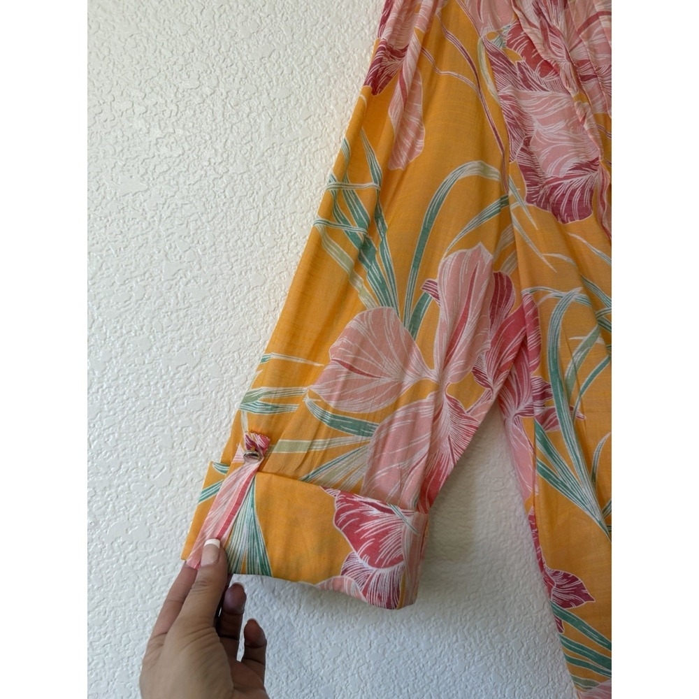 Ava & Grace 1X Floral Blouse Tropical Rayon 3/4 Sleeve Boho Orange Summer Resort - Picture 7 of 15